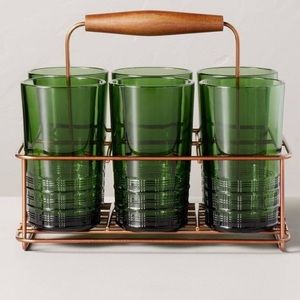 COPY - HEARTH & HAND NWT colored glass tumbler caddy set -13oz